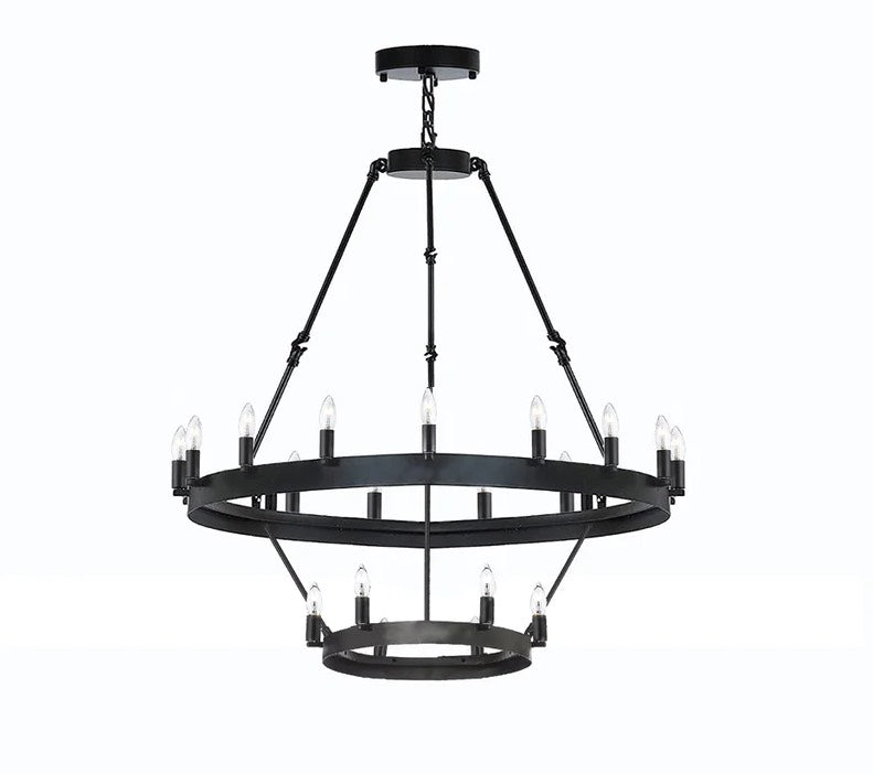 Wrought Iron Vintage Barn Metal Castile Two Tier Chandelier Chandeliers Industrial Loft Rustic Lighting W 26" H 55" - G7-3428/12+6