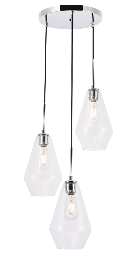 ZC121-LD2262C - Living District: Gene 3 light Chrome and Clear glass pendant