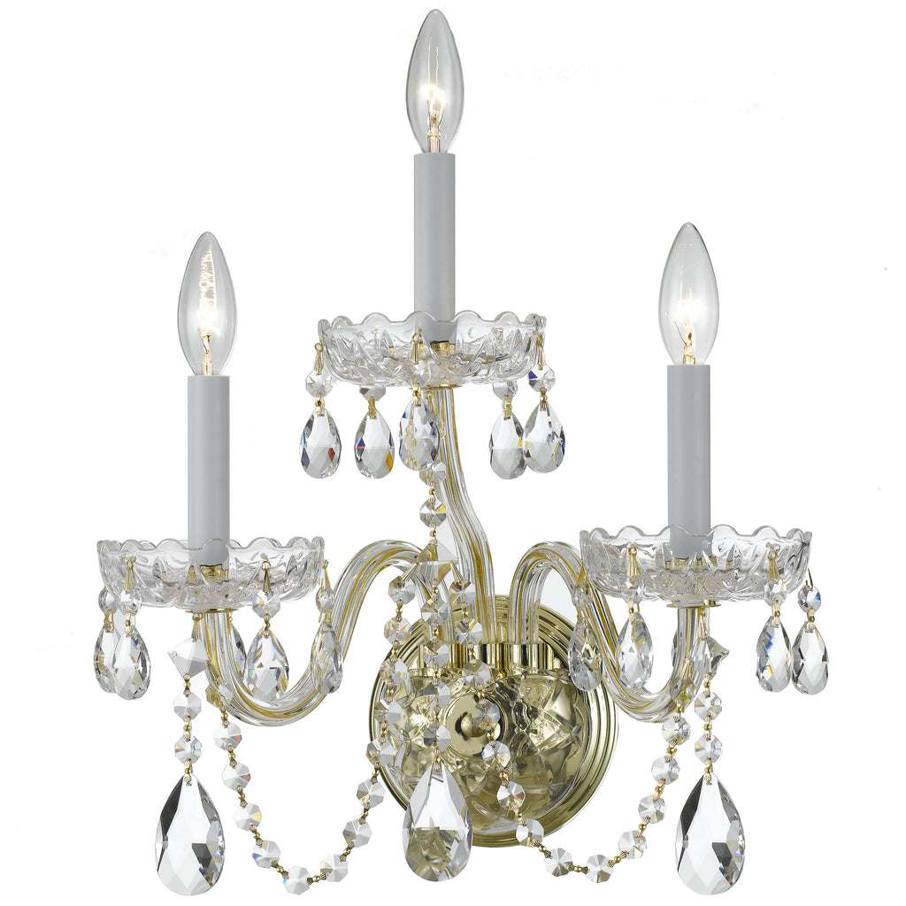 3 Light Polished Brass Crystal Sconce Draped In Clear Hand Cut Crystal - C193-1033-PB-CL-MWP