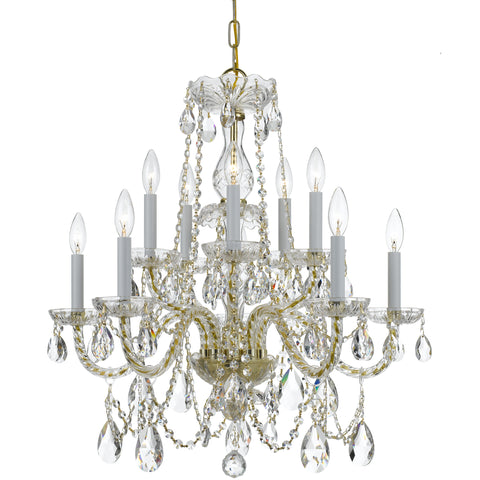 10 Light Polished Brass Crystal Chandelier Draped In Clear Swarovski Strass Crystal - C193-1130-PB-CL-S