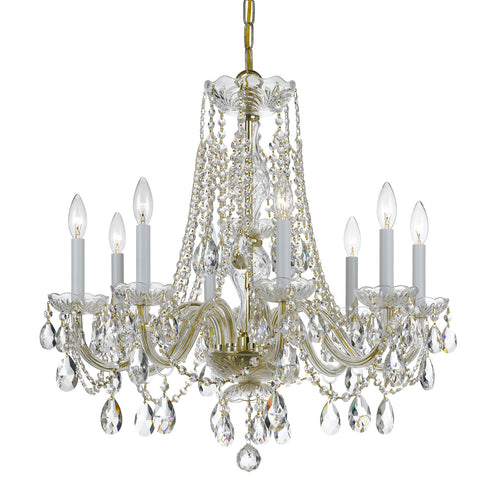 8 Light Polished Brass Crystal Chandelier Draped In Clear Swarovski Strass Crystal - C193-1138-PB-CL-S