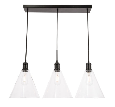 ZC121-LD6231BK - Living District: Hugh 3 light Black and Clear glass pendant