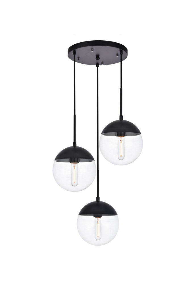 ZC121-LD6069BK - Living District: Eclipse 3 Lights Black Pendant With Clear Glass