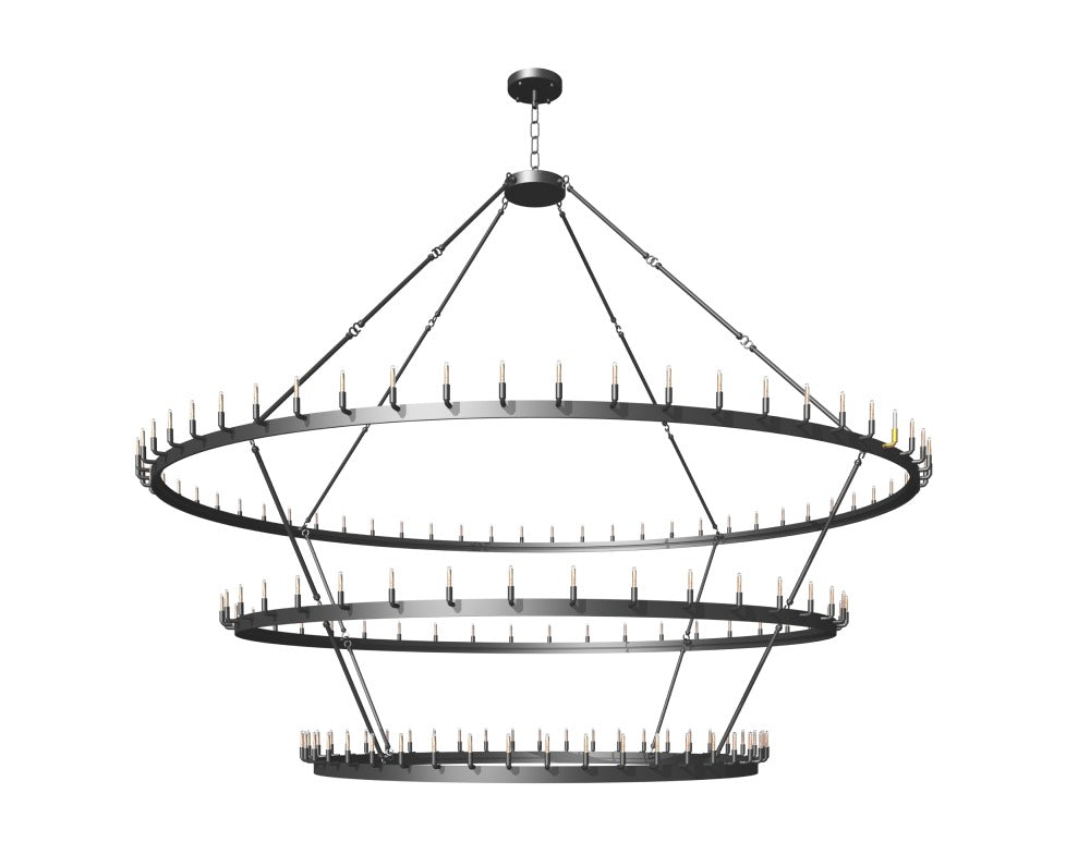 Wrought Iron Vintage Barn Metal Castile Three Tier Chandelier Industrial Loft Rustic Lighting W122" - G7-3428/162