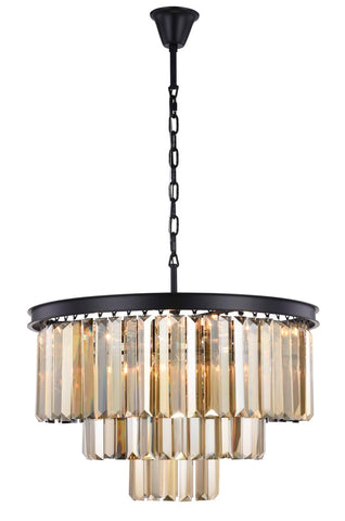 ZC121-1231D26MB-GT/RC - Urban Classic: Sydney 9 light Matte Black Chandelier Golden Teak (Smoky) Royal Cut Crystal