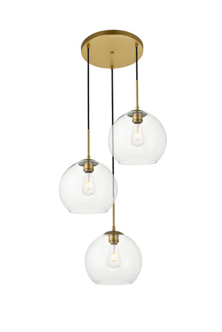 ZC121-LD2214BR - Living District: Baxter 3 Lights Brass Pendant With Clear Glass