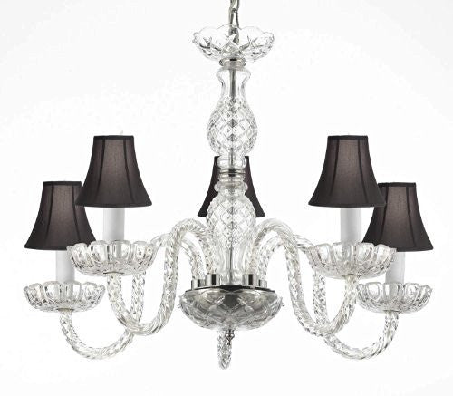 Murano Venetian Style Crystal Chandelier Lighting With Black Shades H 25" W 24" - G46-Blackshades/B11/384/5