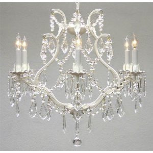 White Wrought Iron Crystal Chandelier Lighting H 19" W 20" - A83-White/3530/6