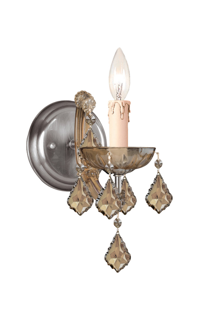 1 Light Antique Brass Crystal Sconce Draped In Golden Teak Hand Cut Crystal - C193-4471-AB-GT-MWP