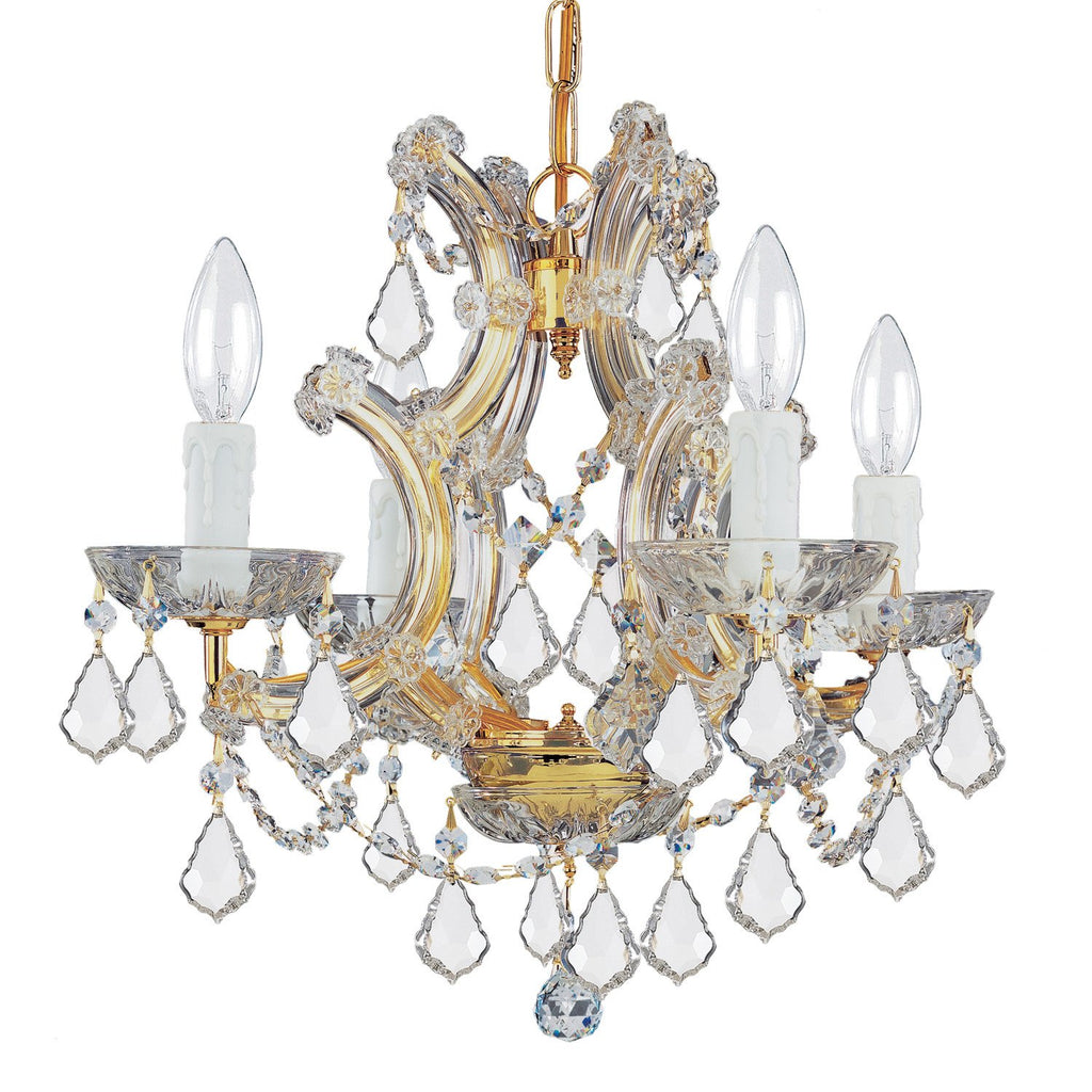 4 Light Gold Crystal Mini Chandelier Draped In Clear Spectra Crystal - C193-4474-GD-CL-SAQ
