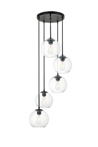 ZC121-LD2226BK - Living District: Baxter 5 Lights Black Pendant With Clear Glass