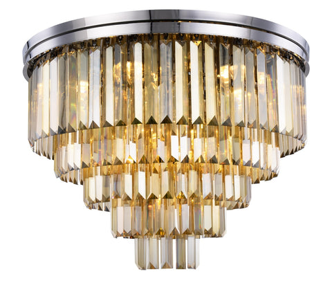 ZC121-1231F32PN-GT/RC - Urban Classic: Sydney 17 light Polished nickel Flush Mount Golden Teak (Smoky) Royal Cut Crystal