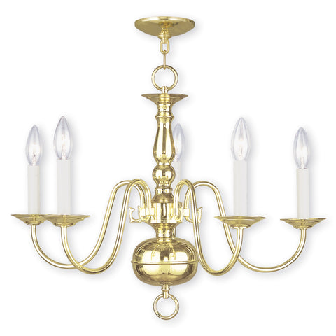 Livex Williamsburgh 5 Light Polished Brass Chandelier - C185-5005-02