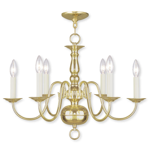 Livex Williamsburgh 6 Light Polished Brass Chandelier - C185-5006-02