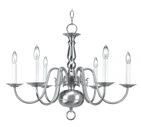 Livex Williamsburgh 6 Light Brushed Nickel Chandelier - C185-5006-91