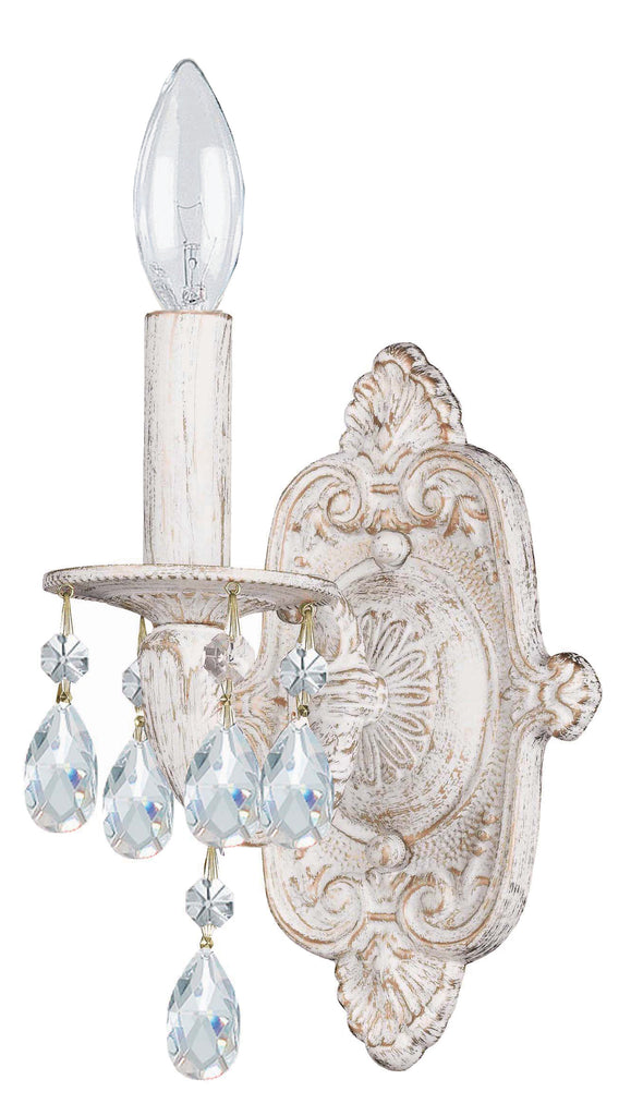 1 Light Antique White Youth Sconce Draped In Clear Spectra Crystal - C193-5021-AW-CL-SAQ