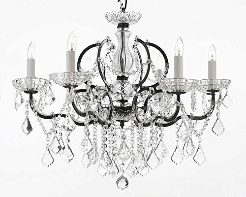 Swarovski Crystal Trimmed Chandelier 19Th C. Baroque Iron & Crystal Chandelier Lighting H 25" X W 26" - A83-994/6Sw