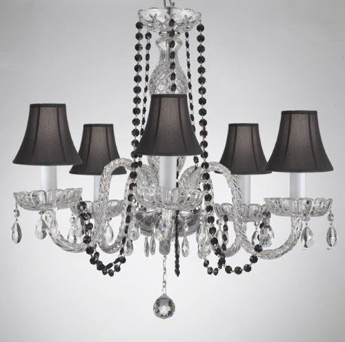 Crystal Chandelier Lighting With Black Color Crystal And Shades - A46-Blackb1/Blackshades/384/5