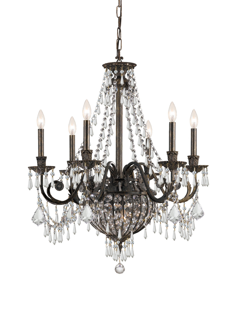 6 Light English Bronze Colonial Chandelier Draped In Clear Hand Cut Crystal - C193-5166-EB-CL-MWP