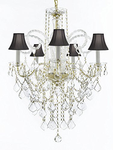 Murano Venetian Style All-Crystal Chandelier Lighting With Black Shades H30" X W24" - G46-Sc/Blackshade/Cg/3/385/5