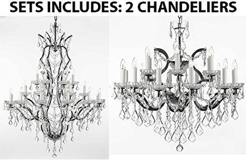 Set Of 2 - 1 19Th C. Baroque Iron & Crystal Chandelier Lighting H 52" X W 41" And 1 19Th C. Baroque Iron & Crystal Chandelier Lighting H 28" X W 30" - 1 Ea 996/25 + 1 Ea 995/18