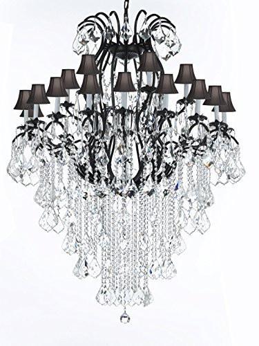 Wrought Iron Chandelier Crystal Chandeliers Lighting Empress Crystal (Tm) H60" W46" Perfect For An Entryway Or Foyer - A500-Sc/Blackshade/B12/3034/18+6
