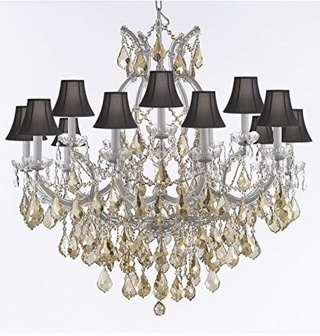 Maria Theresa Chandelier Crystal Lighting H38" X W37" W/ Golden Teak Crystal With Black Shades - A83-Sc/B2/Goldenteak/Silver/21510/15+1