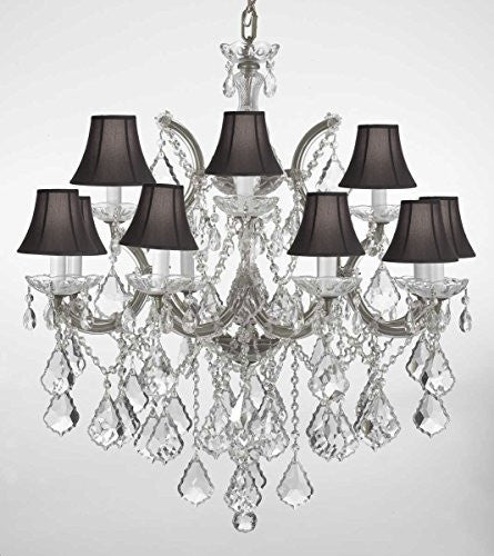 Chandelier Lighting Crystal Chandeliers With Black Shades H30 "X W28" - F83-Blackshades/Silver/B7/21532/12+1