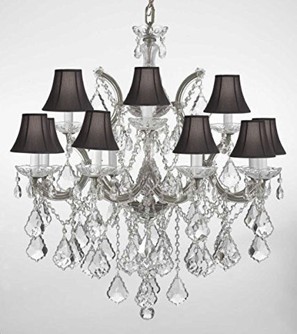 Swarovski Crystal Trimmed Chandelier Chandelier Lighting With Black Shades H30" X W28" - F83-Blackshades/Silver/B7/21532/12+1Sw