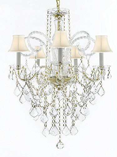 Murano Venetian Style All-Crystal Chandelier Lighting With White Shades H30" X W24" - G46-Sc/Whiteshade/Cg/3/385/5