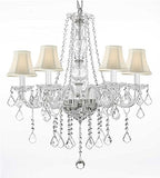 Swarovski Crystal Trimmed Chandelier Crystal Chandelier Lighting With White Shades H25" X W24" - G46-Whiteshades/B26/384/5 Sw