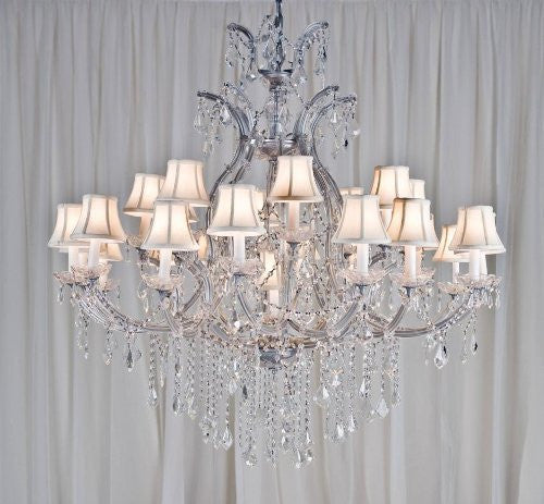 Maria Theresa Chandelier Crystal Chandeliers Lighting H52" X W46" With Shades - A83-Whiteshades/Silver/52/2Mt/24+1 Gtc