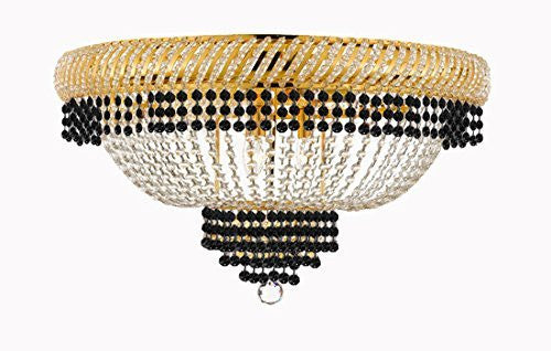 Flush French Empire Crystal Chandelier Lighting Trimmed With Jet Black Crystal Good For Dining Room Foyer Entryway Family Room And More H16" X W23" - F93-B79/Cg/Flush/448/9