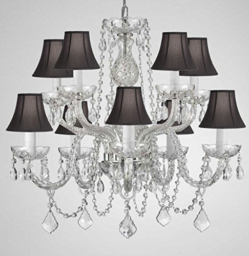 Crystal Chandelier Lighting With Black Shades H 25" X W 24" - G46-Blackshades/Cs/1122/5+5