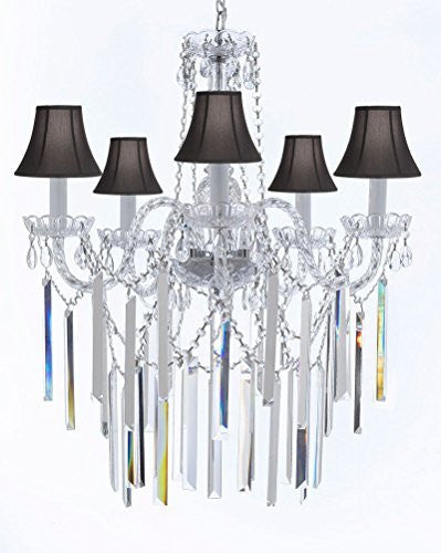 Authentic All Empress Crystal (Tm) Chandelier Lighting Optical-Quality Fringe Prisms With Black Shades H30" X W24" - G46-B40/Sc/Blackshades/3/384/5