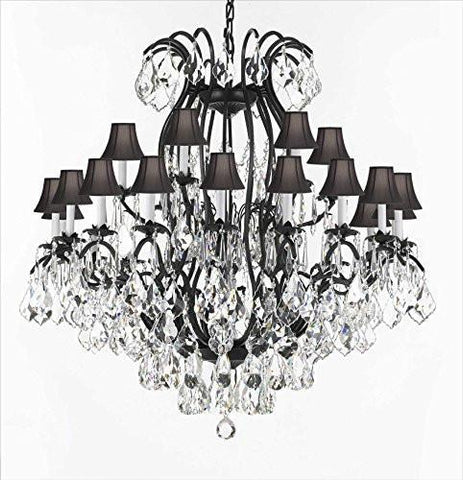 Wrought Iron Crystal Chandeliers Lighting Empress Crystal (Tm) With Black Shade H46" W46" Perfect For An Entryway Or Foyer - A500-Sc/Blackshade/3034/18+6