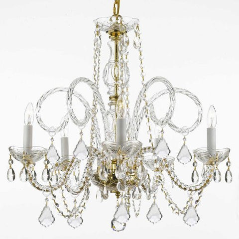 Crystal Chandelier Lighting H 25" W 24" - Cjd-G46-Gold/385/5