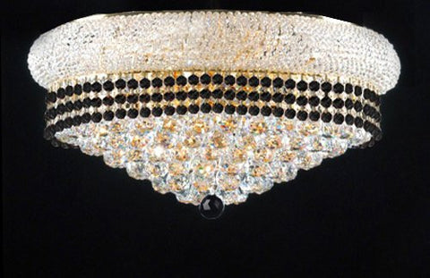 Flush French Empire Crystal Chandelier Lighting Trimmed With Jet Black Crystal Good For Dining Room Foyer Entryway Family Room And More H15" X W24" - F93-B79/Flush/542/15