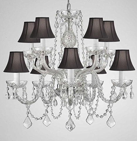 Swarovski Crystal Trimmed Chandelier Crystal Chandelier Lighting With Black Shades H 25" X W 24" - G46-Blackshades/Cs/1122/5+5 Sw