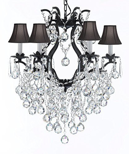 Swarovski Crystal Trimmed Chandelier Wrought Iron Empress Crystal (Tm) Chandelier Lighting With Black Shades H 19" W 20" - A83-Sc/Blackshade/B61/3530/6Sw