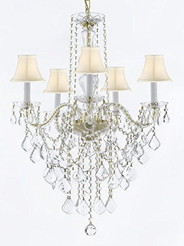 Murano Venetian Style All-Crystal Chandelier Lighting With White Shades H30" X W24" - G46-Sc/Whiteshadecg/3/384/5