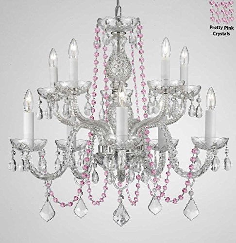 Authentic All Crystal Chandelier Chandeliers Lighting With Pretty Pink Crystals Perfect For Living Room Dining Room Kitchen Kid'S Bedroom H25" W24" - G46-B84/Cs/1122/5+5