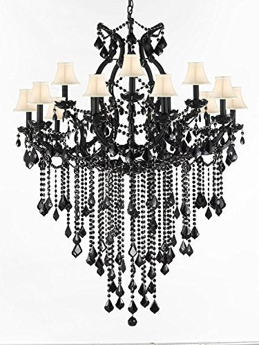 JET BLACK CHANDELIER CRYSTAL LIGHTING CHANDELIERS WITH WHITE SHADES 37X50 - A83-SC/B12/WHITE/21510/15+1