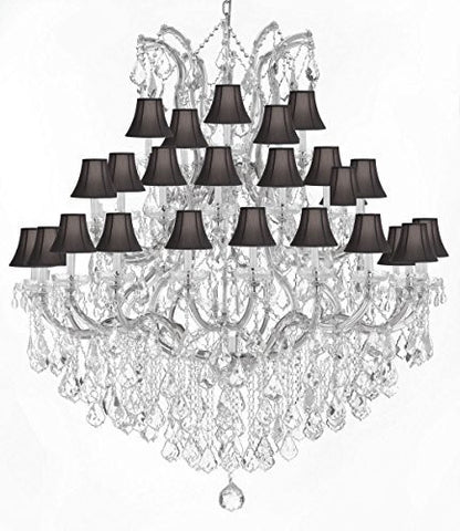 Swarovski Crystal Trimmed Chandelier Large Foyer / Entryway Maria Theresa Crystal Chandelier Lighting W/Black Shade H 60" W 52" - Gb104-Silver/Blackshade/B12/2756/36+1Sw