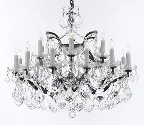 Swarovski Crystal Trimmed 19th C. Baroque Iron & Crystal Chandelier Lighting H 22" x W 30" - Dressed With Large, Luxe Crystals! Good for Dining room, Foyer, Entryway, Living Room, Bedroom! - G93-B62/B89/995/18SW