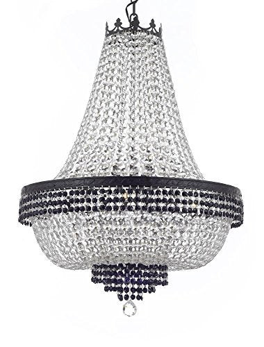 French Empire Crystal Chandelier Chandeliers Lighting Trimmed with Jet Black Crystal With Dark Antique Finish! H36" X W30" Good for Dining Room, Foyer, Entryway, Family Room and More! - F93-B87/CB/870/14