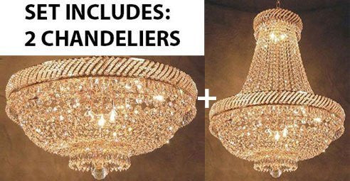 Set Of 2 - Swarovski Crystal Trimmed Chandelier French Empire Crystal Chandelier Lighting H26" X W23" + French Empire Crystal Flush Basket Chandelier W/Swarovski Crystal H 16" W 23" - 1Ea-Cg/448/9Sw+1Ea-Flush/Cg/448/9Sw