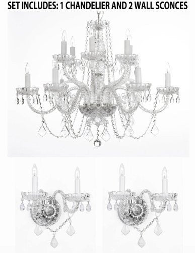 Three Piece Lighting Set - Crystal Chandelier H27" X W32" And 2 Wall Sconces - 1Ea 385/6+6 + 2Ea B12/2/386