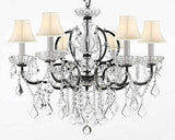 Swarovski Crystal Trimmed Chandelier 19Th C. Baroque Iron & Crystal Chandelier Lighting With White Shades H 25" X W 26" - A83-Whiteshades/994/6Sw