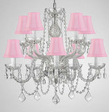 Swarovski Crystal Trimmed Chandelier Crystal Chandelier Lighting With Pink Shades H 25" X W 24" - G46-Pinkshades/Cs/1122/5+5 Sw